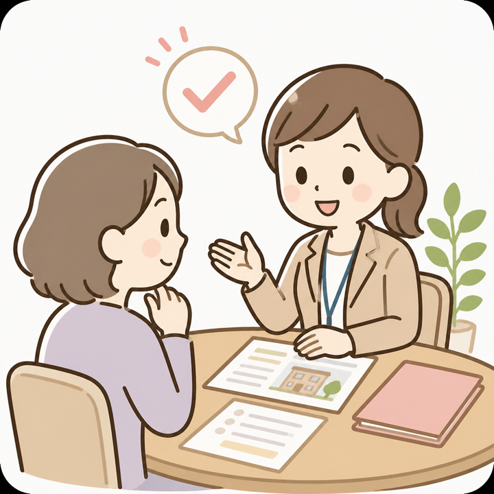 専門相談員が家族に説明しているイラスト