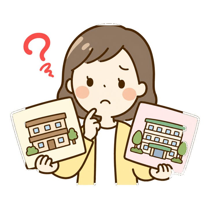 施設選びに迷っている家族のイラスト