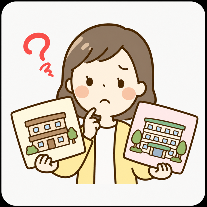 施設選びに迷っている家族のイラスト