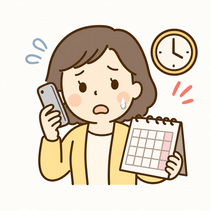 急いで施設を探している家族のイラスト